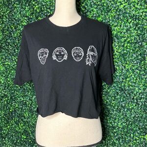 Dolly Noire Deejay Time Cropped Black Graphic Tee Sz Large